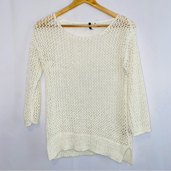 Amanda Green White Open Knit Boho Sweater M - Picture 1 of 5